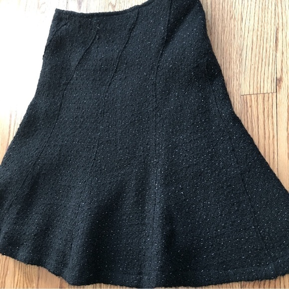 Vintage 90's Etam Black Wool Blend Textured Ruffle Hem A-line Flare Skirt - Picture 13 of 16